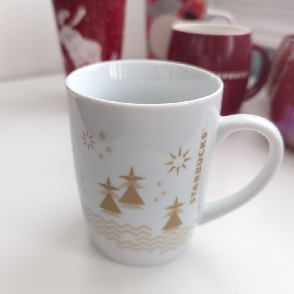 Starbucks White and Gold Holiday Mug 2013
